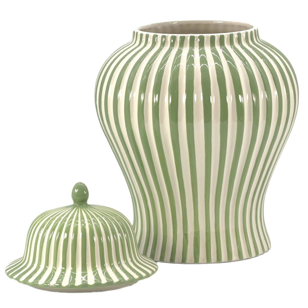 Green & White Candy Cane Striped Ceramic Vase 18"