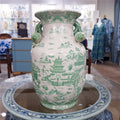 9L X 9W X 13H PORCELAIN VASE - GREEN AND WHITE(HOLE DRILLED)