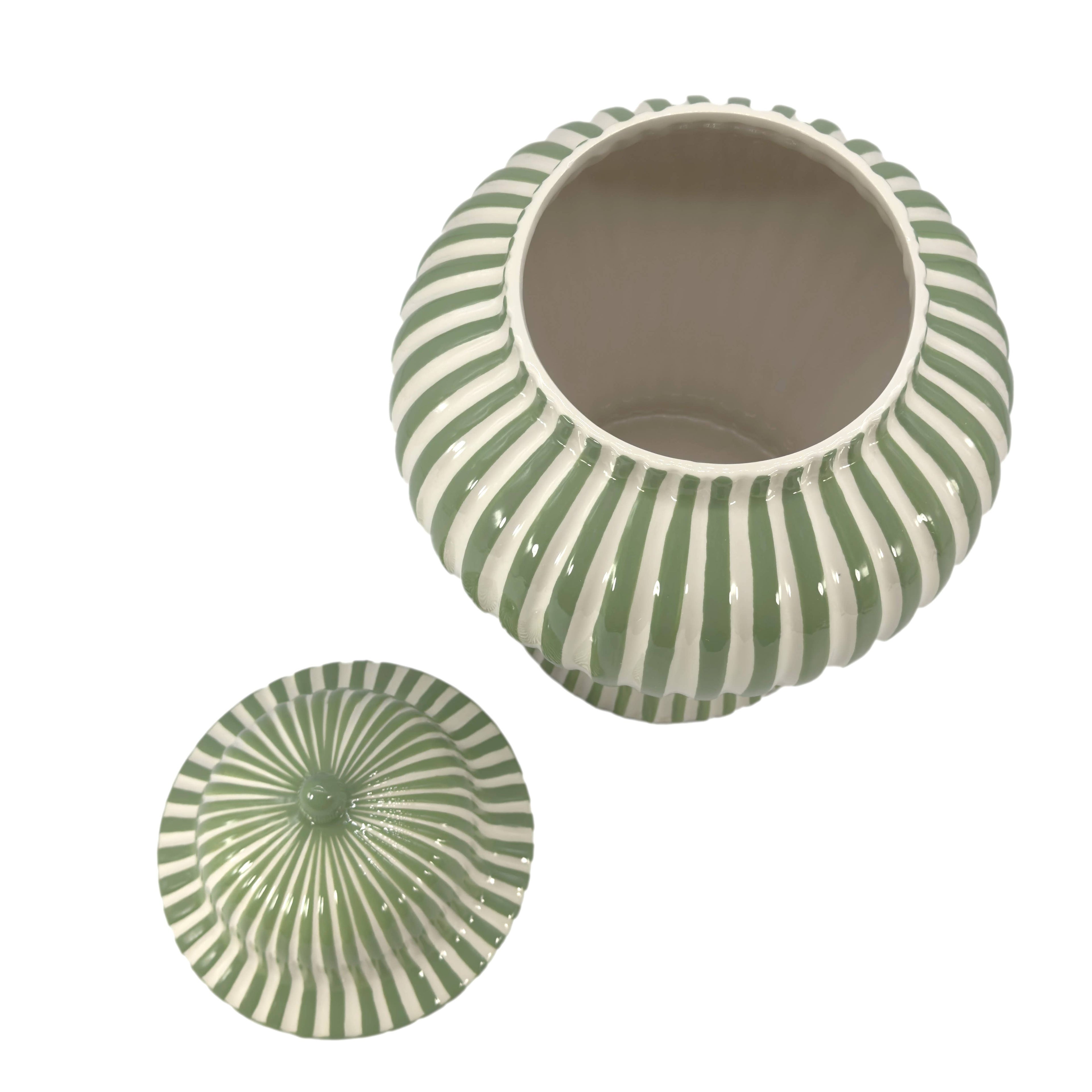 Green & White Candy Cane Striped Ceramic Vase 18"