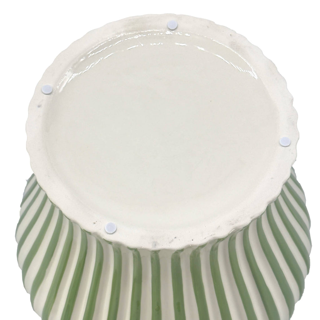 Green & White Candy Cane Striped Ceramic Vase 18"