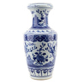 9.5L X 9.5W X 20.375H- VASE - FLORAL AND BIRDS - BLUE AND WHITE