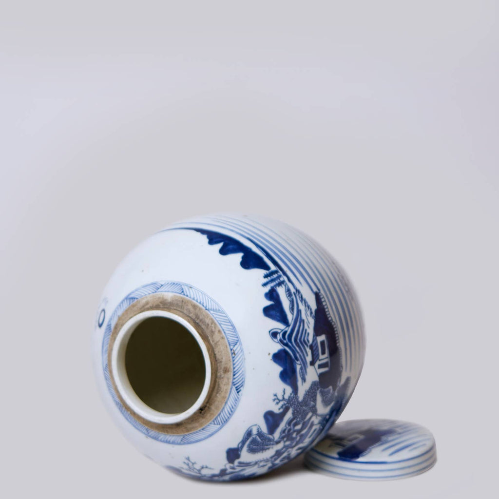 Blue and White Porcelain Landscape Storage Jar