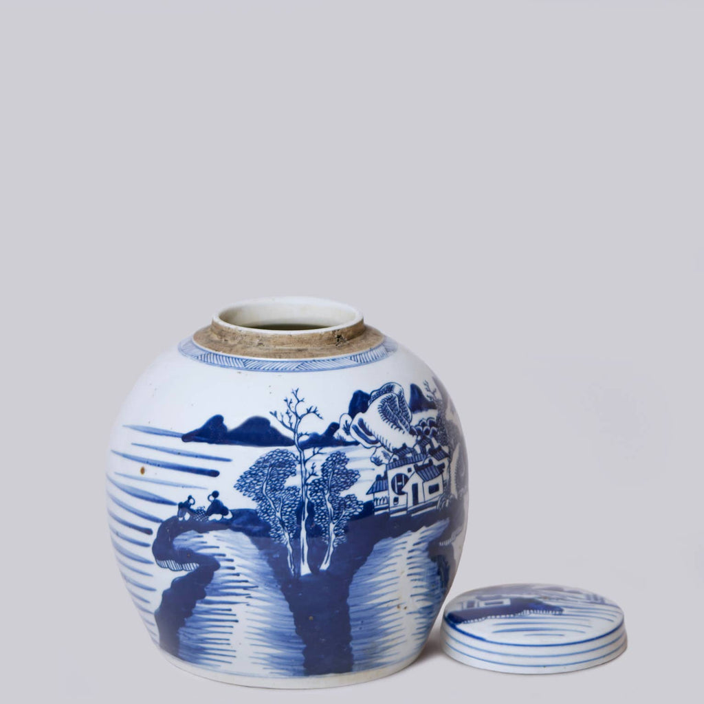 Blue and White Porcelain Landscape Storage Jar