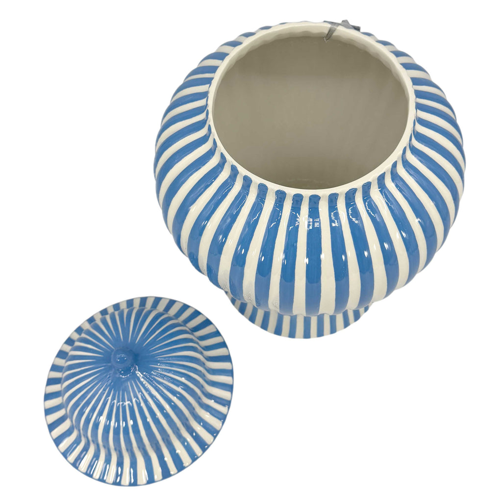 Blue & White Candy Cane Striped Ceramic Vase 18"