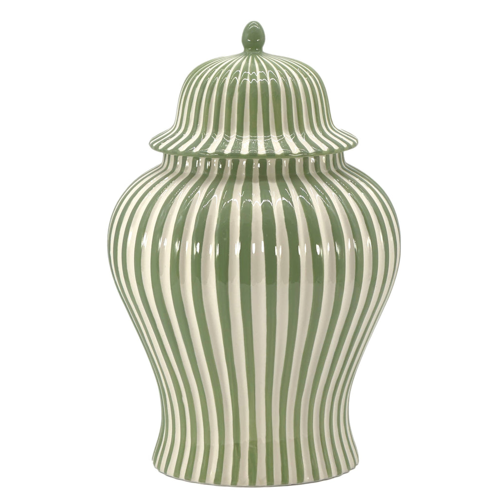 Green & White Candy Cane Striped Ceramic Vase 18"