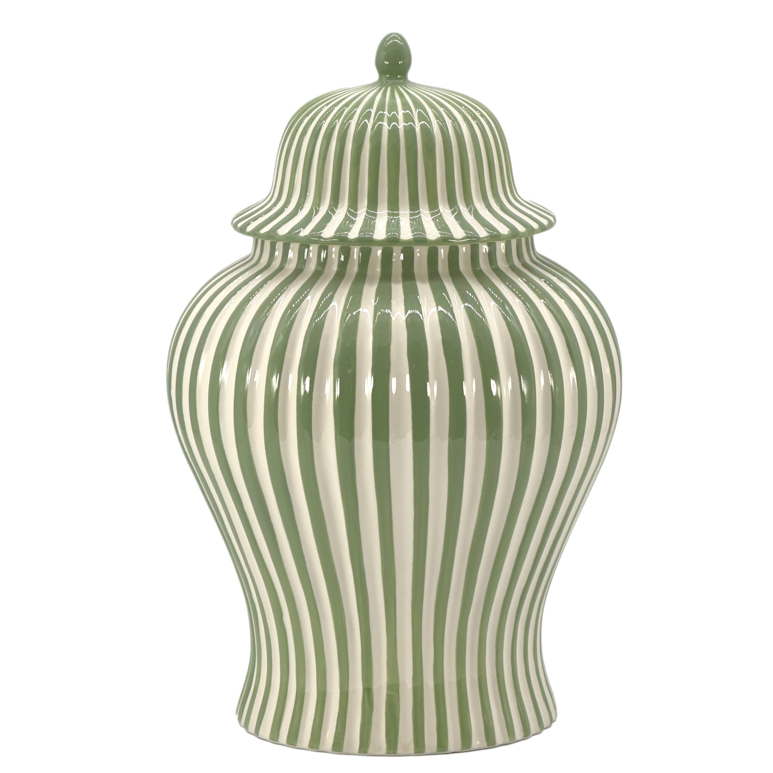 Green & White Candy Cane Striped Ceramic Vase 18"