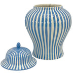 Blue & White Candy Cane Striped Ceramic Vase 18"