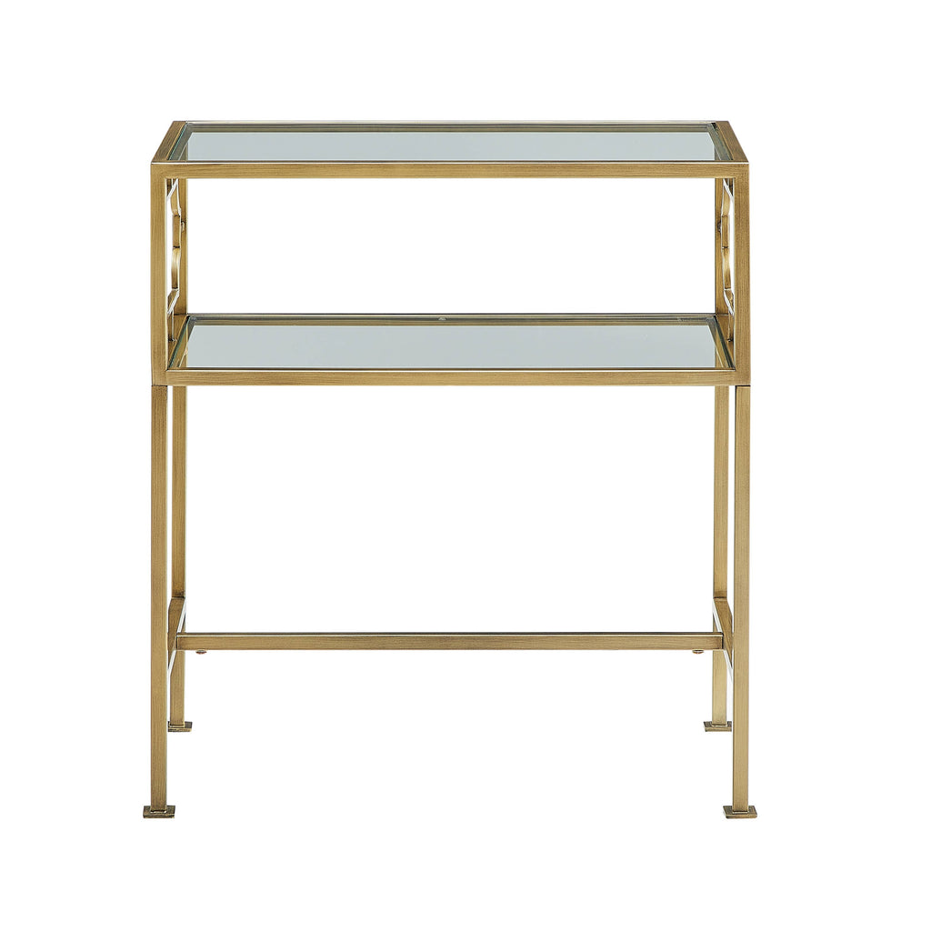 Gretna Rectangular Antique Gold Metal and Glass Accent Table